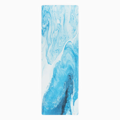 everyday yoga mat, ananda print, blue and white running resin design