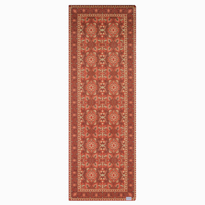 unity everyday yoga mat, deep reds and oranges in persian rug style design