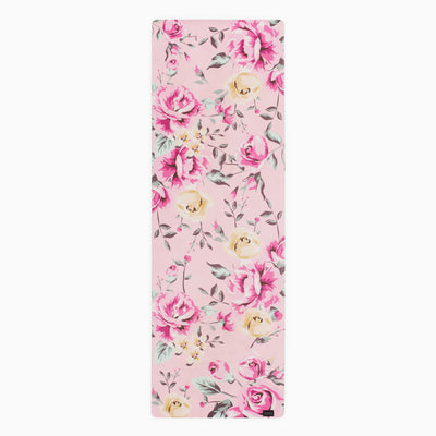 everyday yoga mat, blush rosette print, blush rosette travel yoga mat. shades of pink flower design
