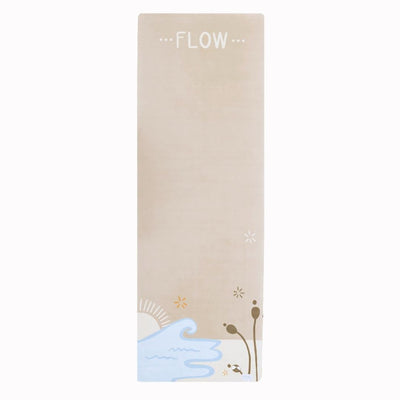 everyday yoga mat, flow print, doodle sketch of. sunrise over waves at the beach in soft neutral colours