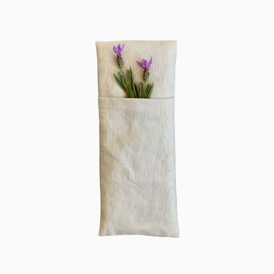 natural colour linen eye pillow with stem of lavender